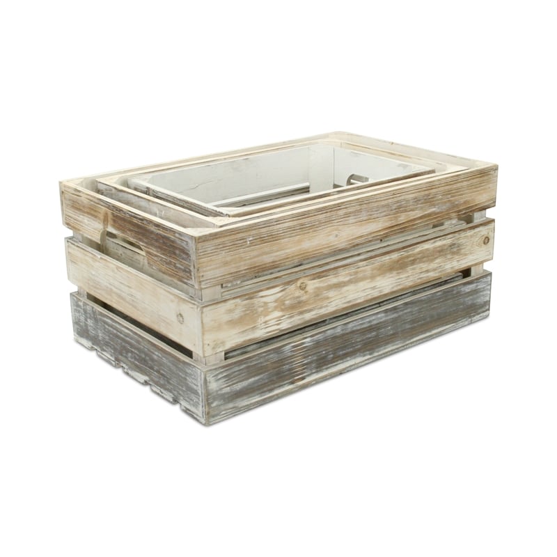 Feliciana Set of 3 Rectangular Wood Slat Crates - Tricolor