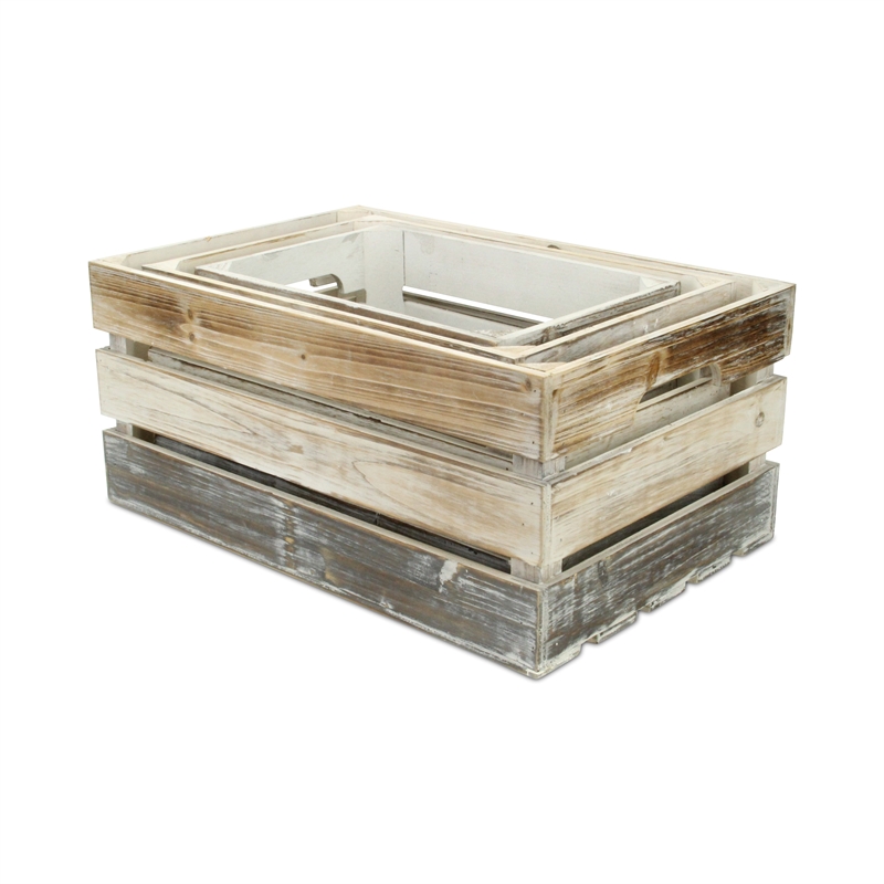 Feliciana Set of 3 Rectangular Wood Slat Crates - Tricolor