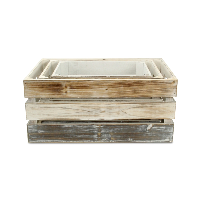 Feliciana Set of 3 Rectangular Wood Slat Crates - Tricolor