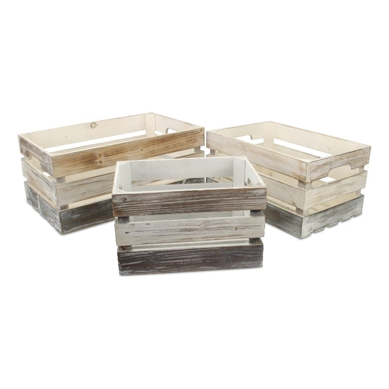 Feliciana Set of 3 Rectangular Wood Slat Crates - Tricolor