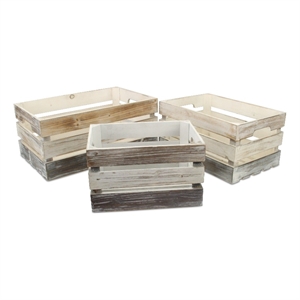 Feliciana Set of 3 Rectangular Wood Slat Crates - Tricolor