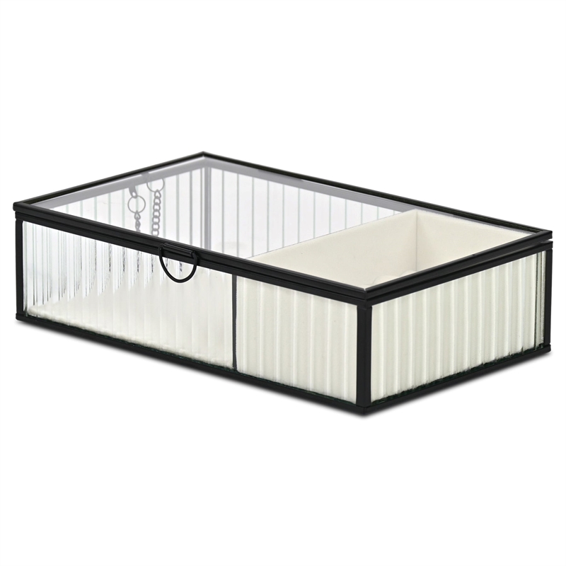 Verena 9.75 inch Glass Jewelry Box with Two Padded Compartments - Black