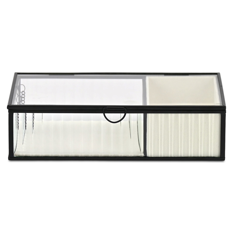 Verena 9.75 inch Glass Jewelry Box with Two Padded Compartments - Black