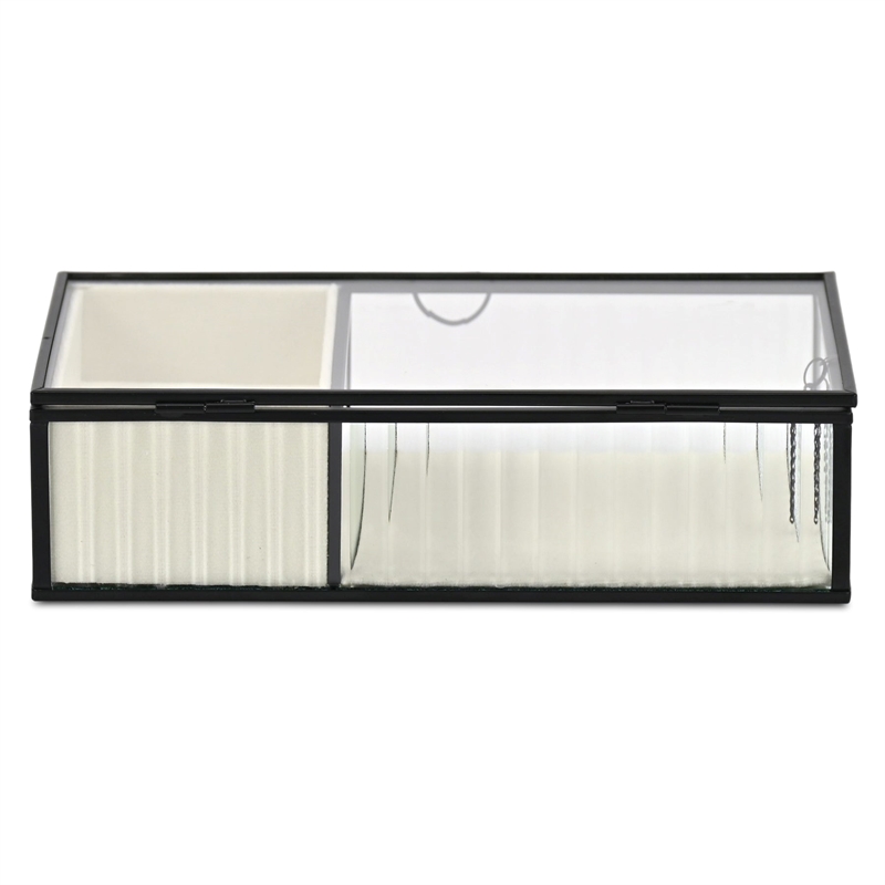Verena 9.75 inch Glass Jewelry Box with Two Padded Compartments - Black