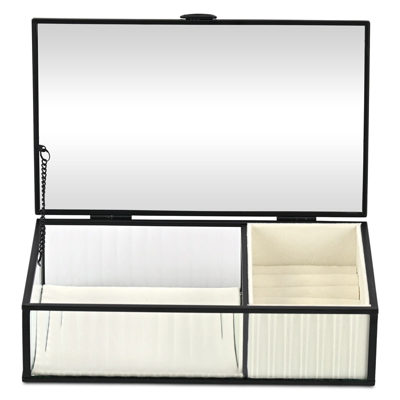Verena 9.75 inch Glass Jewelry Box with Two Padded Compartments - Black
