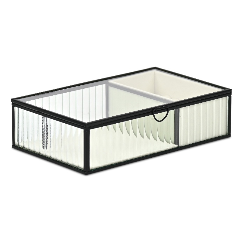 Verena 9.75 inch Glass Jewelry Box with Two Padded Compartments - Black