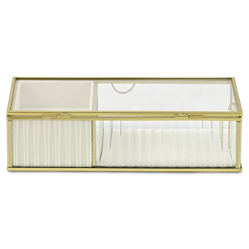 Verena 9.75 inch Glass Jewelry Box with Two Padded Compartments - Gold