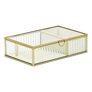 Verena 9.75 inch Glass Jewelry Box with Two Padded Compartments - Gold