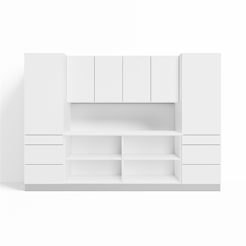 Klovo 7-Piece 10 ft. Home Gym Storage Wall Set w/ Dual Drawer Lockers in White
