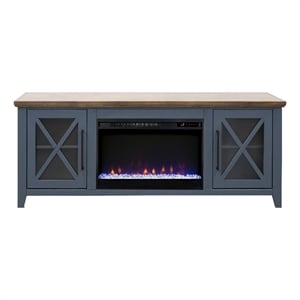 Bridgevine Home Ithaca 66&quot Fireplace TV Stand with Blue and Bourbon Finish