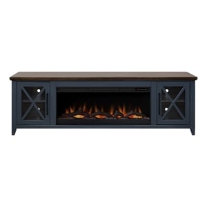 Bridgevine Home Ithaca 83&quot Fireplace TV Stand with Blue and Bourbon Finish