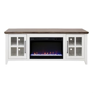 Bridgevine Home Providence 66&quot Fireplace TV Stand in White and Bourbon Finish