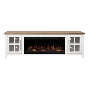 Bridgevine Home Providence 83&quot Fireplace TV Stand in White and Bourbon Finish
