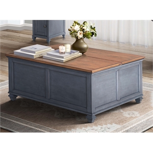 Bridgevine Home Americana 40&quot Farmhouse Lift-Top Coffee Table w Storage in Blue