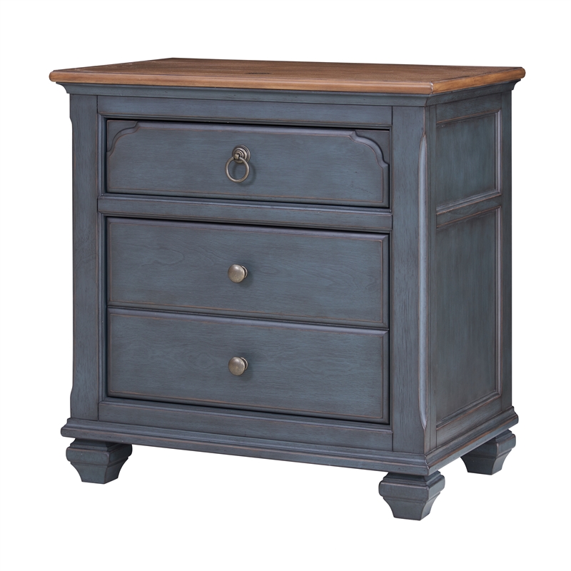 Bridgevine Home Americana Farmhouse Coastal Bedside Table with Storage in Blue