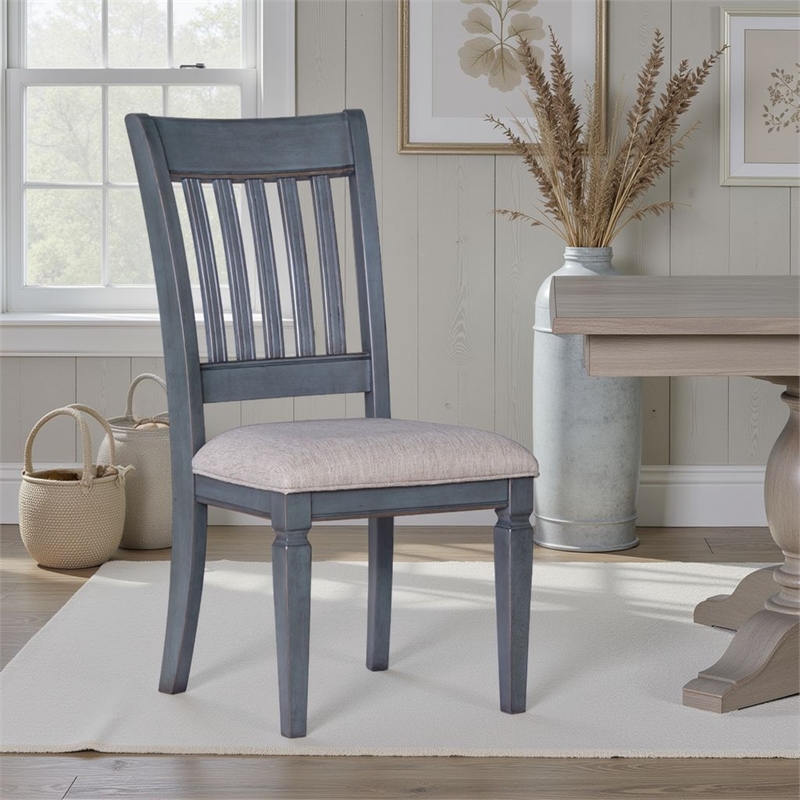 Bridgevine Home Americana Slat Back Dining Chair in Corduroy Blue (Set of 2)