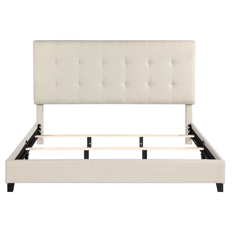 Bridgevine Home King Size Tufted Upholstered Platform Bed in Beige