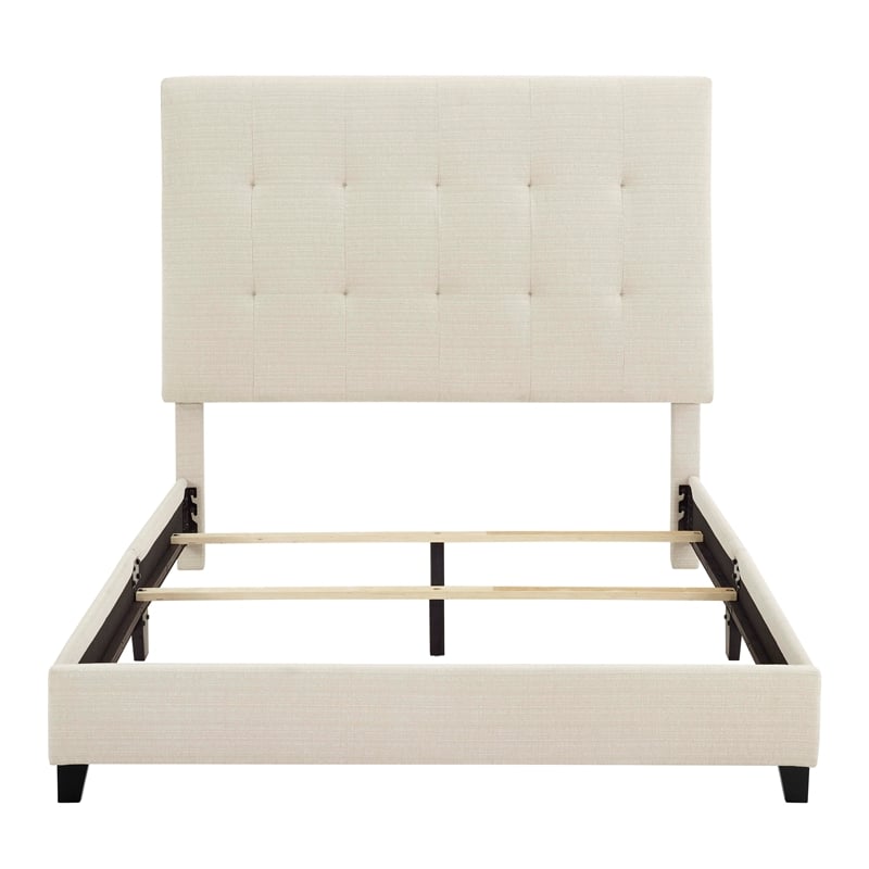 Bridgevine Home Queen Size Tufted Upholstered Platform Bed in Beige