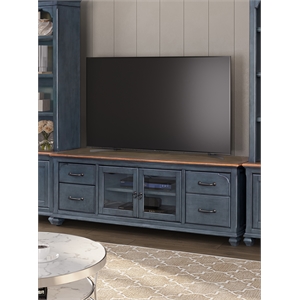Bridgevine Home Americana 84&quot Farmhouse Coastal Entertainment TV Stand in Blue