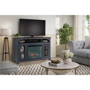 Bridgevine Home Americana 66&quot Fireplace Farmhouse Entertainment TV Stand in Blue