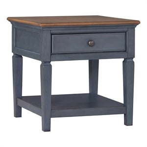 Bridgevine Home Americana 24&quot Farmhouse Side Table with Drawer & Shelf in Blue