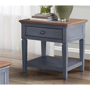 Bridgevine Home Americana 24&quot Farmhouse Side Table with Drawer & Shelf in Blue