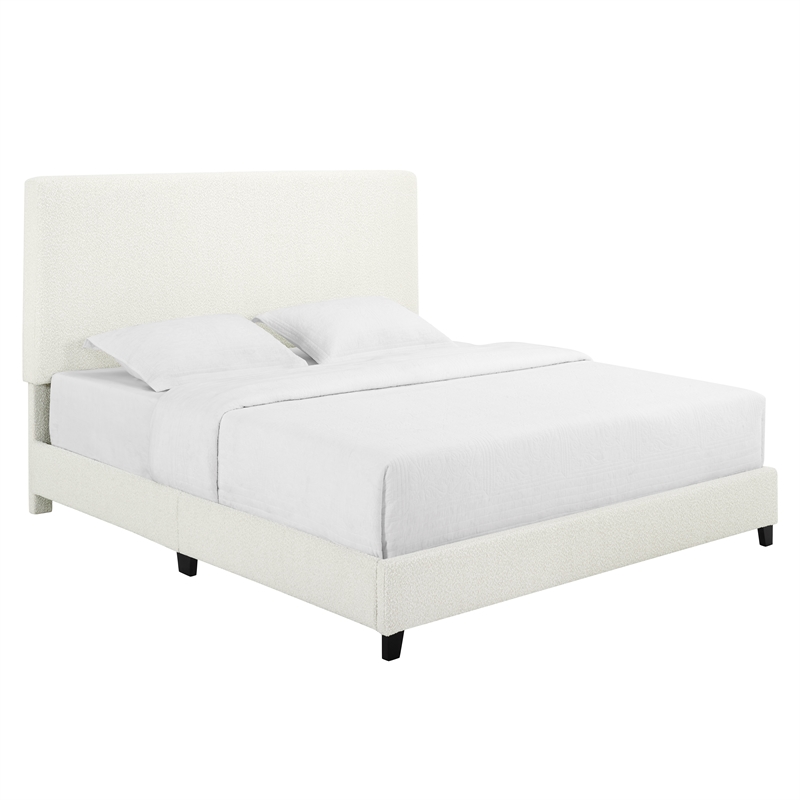 Bridgevine Home King Size Boucle Upholstered Platform Bed in White