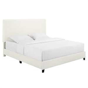 Bridgevine Home King Size Boucle Upholstered Platform Bed in White