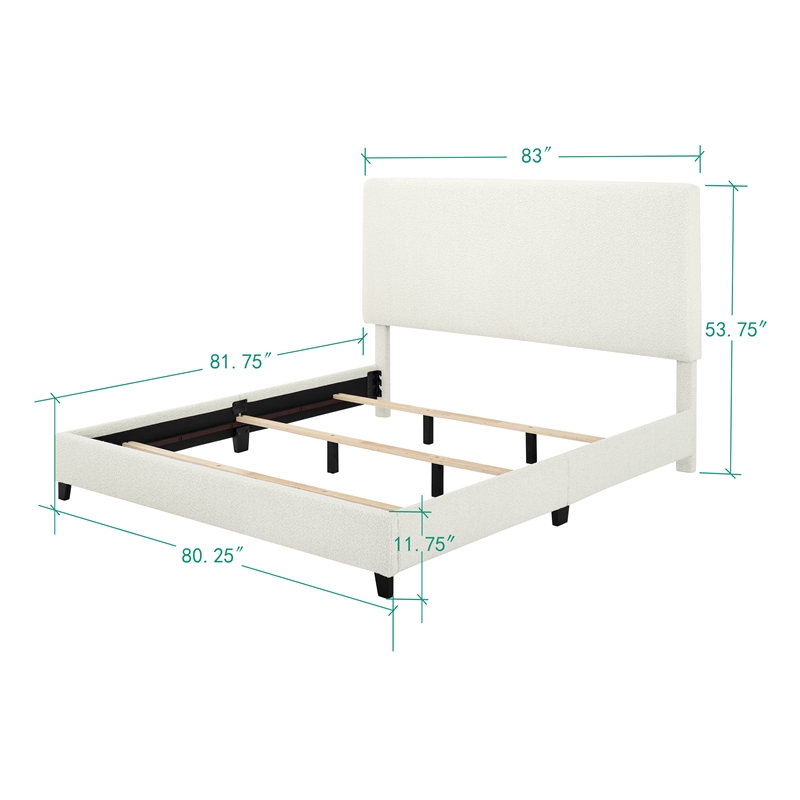 Bridgevine Home King Size Boucle Upholstered Platform Bed in White