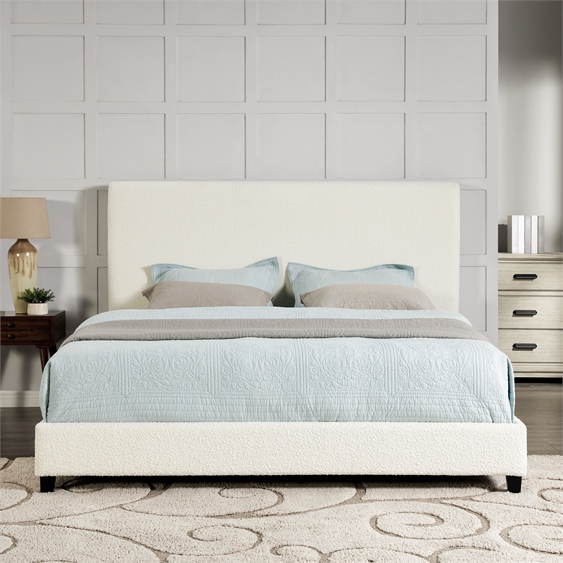 Bridgevine Home King Size Boucle Upholstered Platform Bed in White