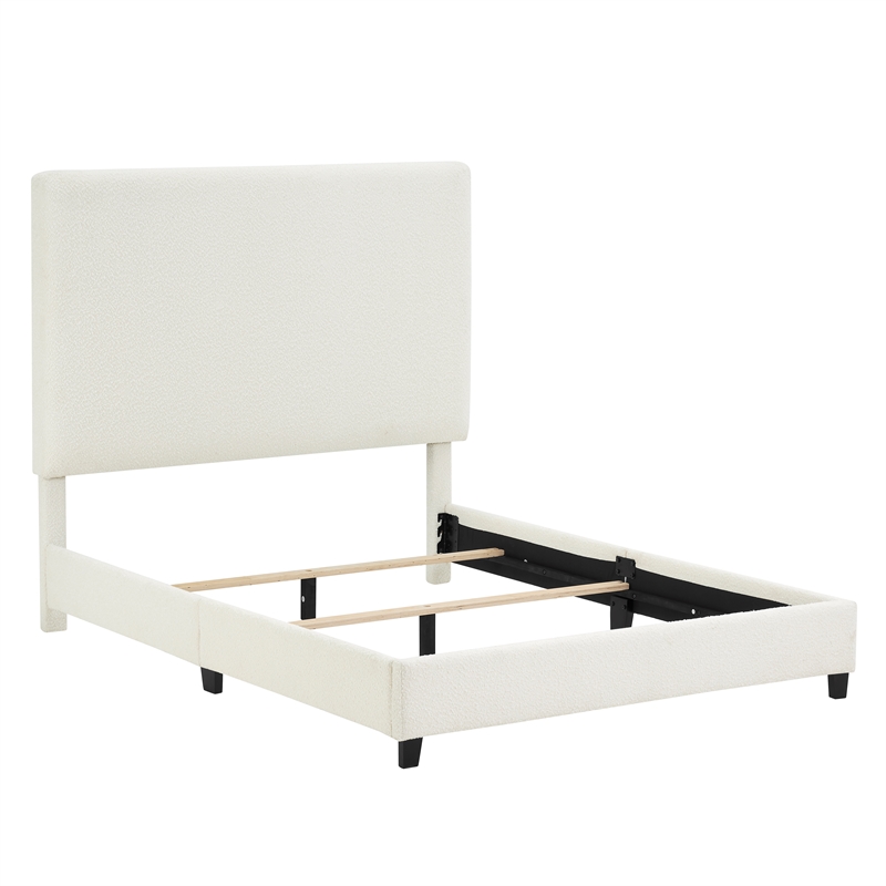 Bridgevine Home Queen Size Boucle Upholstered Platform Bed in White