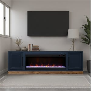 Bridgevine Home Nora 81&quot Fireplace TV Stand with Painted Finish in Blue