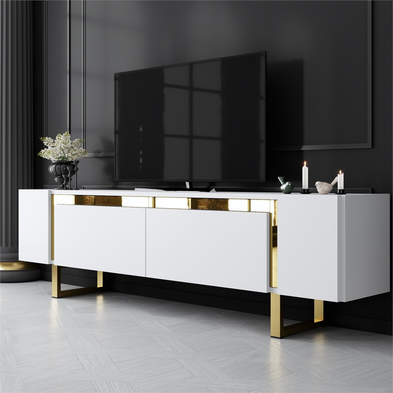 ASIR Hanah Home Yildiz TV Stand in White and Gold