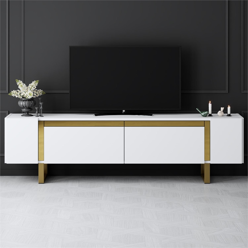 ASIR Hanah Home Yildiz TV Stand in White and Gold