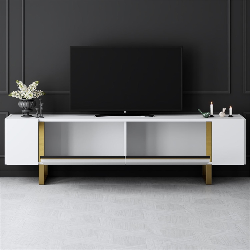 ASIR Hanah Home Yildiz TV Stand in White and Gold