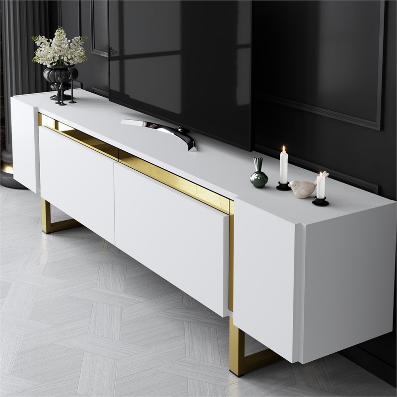 ASIR Hanah Home Yildiz TV Stand in White and Gold