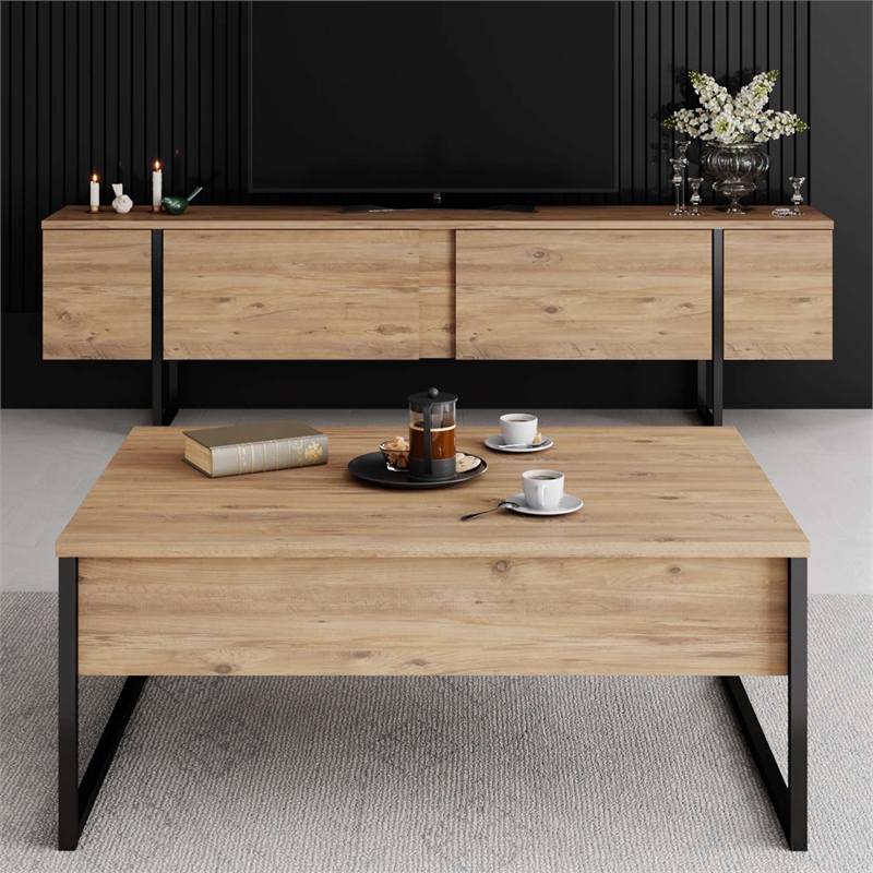 ASIR Hanah Home Luxe Coffee Table in Atlantic Pine and Black