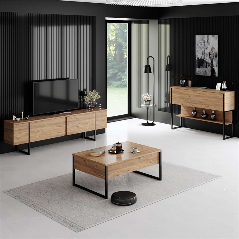 ASIR Hanah Home Luxe Coffee Table in Atlantic Pine and Black