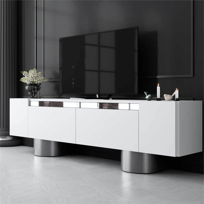 ASIR Hanah Home Bohem TV Stand in White and Silver