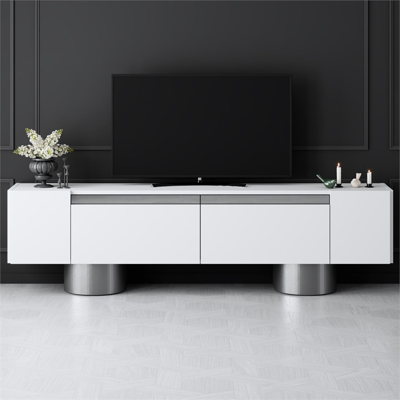 ASIR Hanah Home Bohem TV Stand in White and Silver