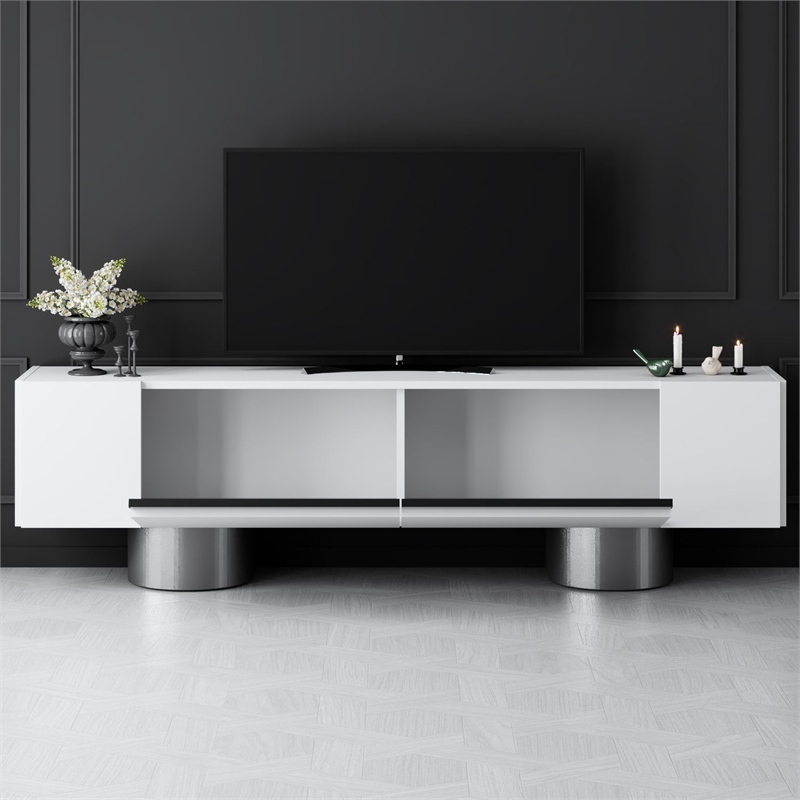 ASIR Hanah Home Bohem TV Stand in White and Silver