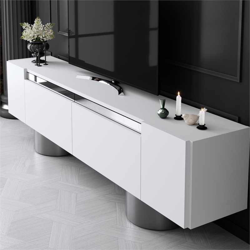 ASIR Hanah Home Bohem TV Stand in White and Silver