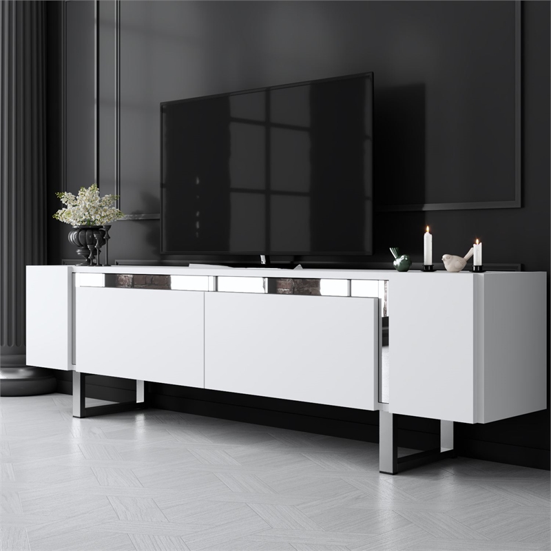 ASIR Hanah Home Yildiz TV Stand in White and Silver