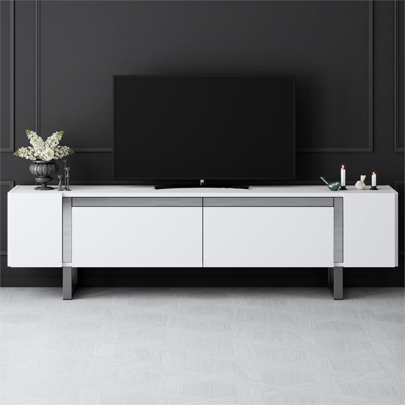 ASIR Hanah Home Yildiz TV Stand in White and Silver