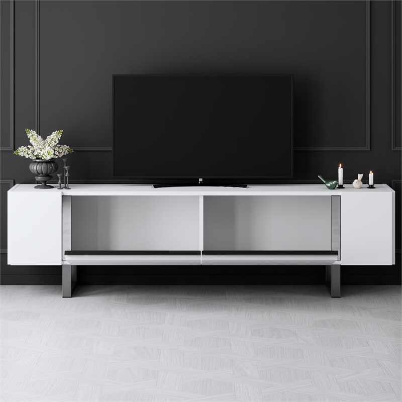 ASIR Hanah Home Yildiz TV Stand in White and Silver