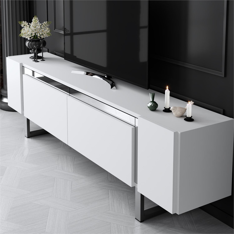 ASIR Hanah Home Yildiz TV Stand in White and Silver