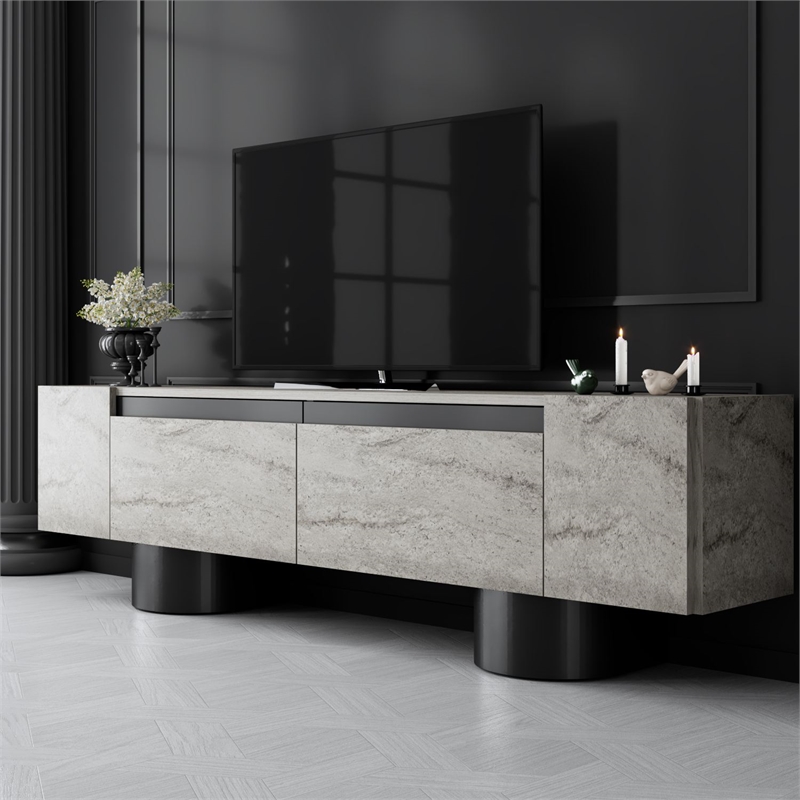 ASIR Hanah Home Bohem TV Stand in Travertine and Black