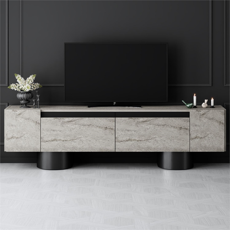 ASIR Hanah Home Bohem TV Stand in Travertine and Black