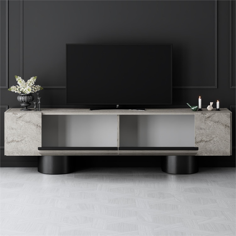 ASIR Hanah Home Bohem TV Stand in Travertine and Black