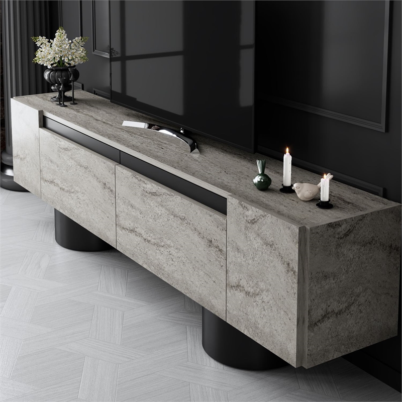 ASIR Hanah Home Bohem TV Stand in Travertine and Black
